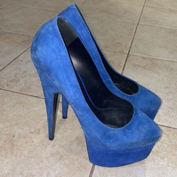 $900 Giuseppe Zanotti Blue Suede Debra Platform Heels  size 37 - Picture 6 of 10